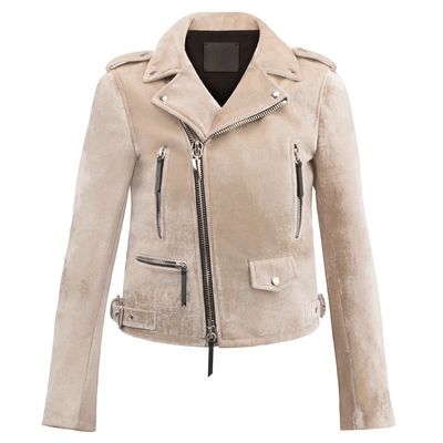 Giuseppe Zanotti - Pearl Grey Velvet Motorcycle Jacket Amelia In Beige