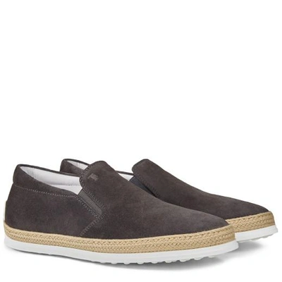 Tod's Suede Espadrille Slip-on Sneaker, Gray In Grey