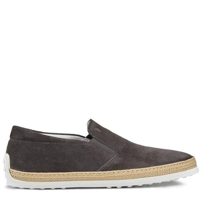 Tod's Suede Espadrille Slip-on Sneaker, Gray In Grey