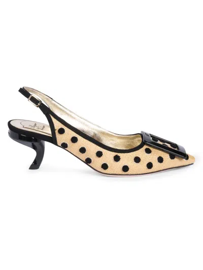 Roger Vivier 55mm Virgule Embroidered Dots Raffia And Suede Slingback Pumps In Multi