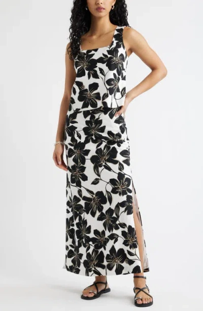 Open Edit Linen Blend Column Maxi Skirt In Multi