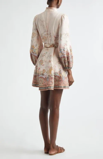 Zimmermann Womens Pink Paisley Alchemy Belted Floral-print Linen Mini Dress In Neutral