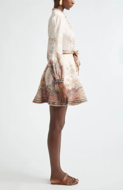 Zimmermann Womens Pink Paisley Alchemy Belted Floral-print Linen Mini Dress In Neutral