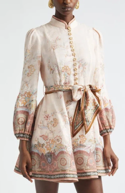 Zimmermann Womens Pink Paisley Alchemy Belted Floral-print Linen Mini Dress In Neutral