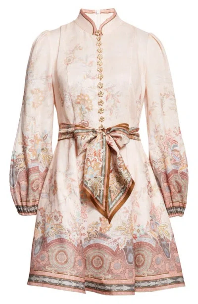 Zimmermann Womens Pink Paisley Alchemy Belted Floral-print Linen Mini Dress In Neutral