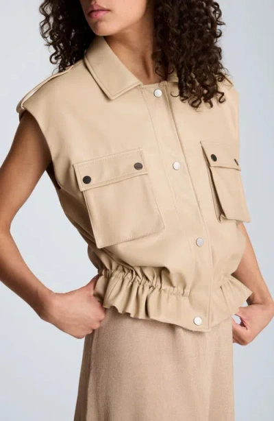 Kenneth Cole Faux Leather Snap Front Jacket With Drawcord Waist In Neutral