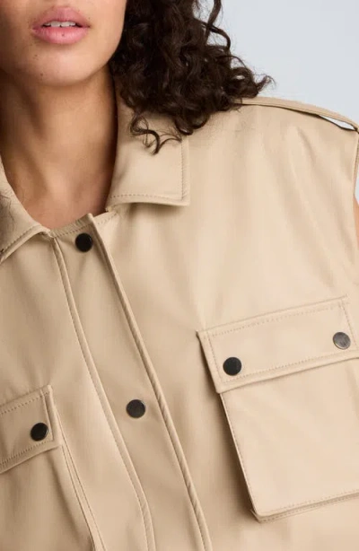 Kenneth Cole Faux Leather Snap Front Jacket With Drawcord Waist In Neutral