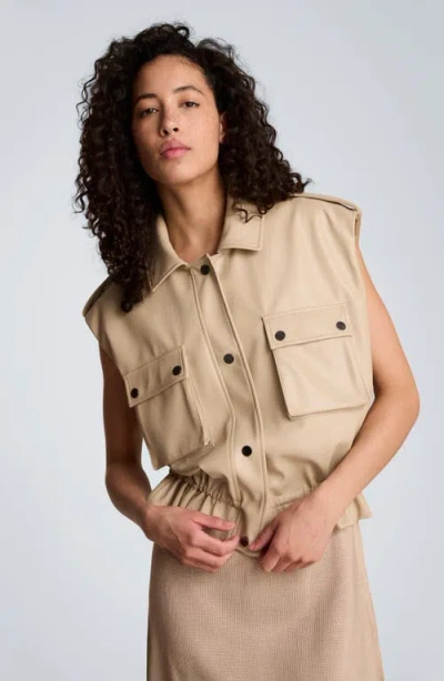 Kenneth Cole Faux Leather Snap Front Jacket With Drawcord Waist In Neutral