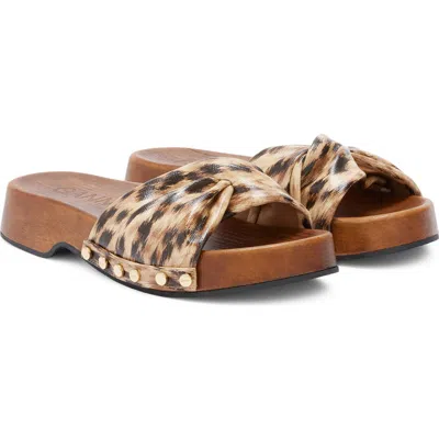 Ganni Twisted-detail Leopard-print Sandals In Animal Print
