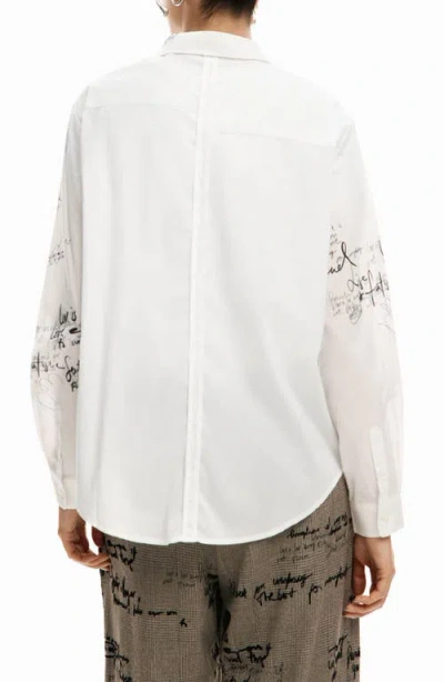 Desigual Paradise Oversize Cotton Button-up Shirt In White