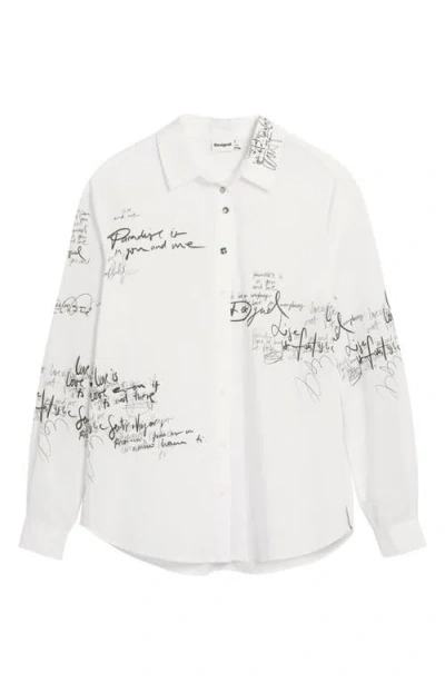 Desigual Paradise Oversize Cotton Button-up Shirt In White