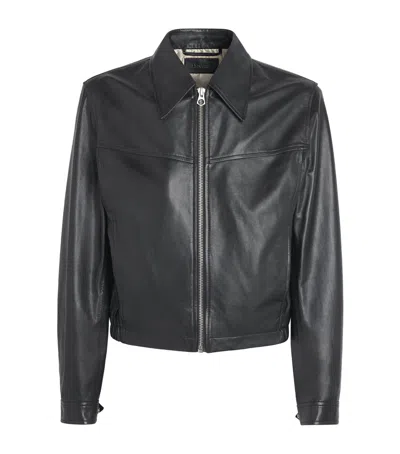 Lemaire Leather Blouson Biker Jacket In Black