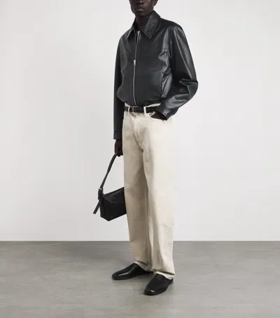 Lemaire Leather Blouson Biker Jacket In Black