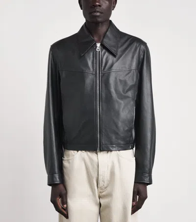 Lemaire Leather Blouson Biker Jacket In Black