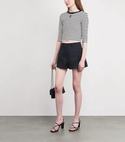 Sandro Paris Cotton Embroidered Shorts In Black