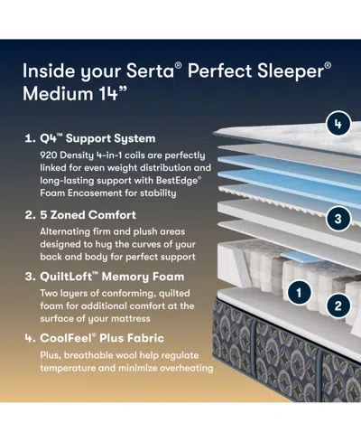 Serta Perfect Sleeper Cascade Range 14" Medium Tight Top Mattress, Queen Split In White