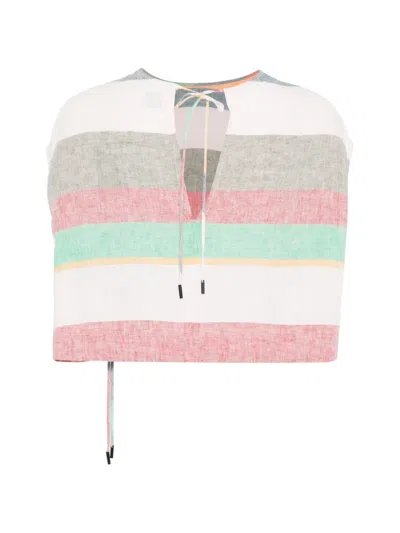 条纹系带领上衣