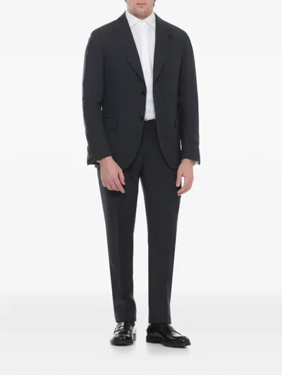 Lardini Wool Suit Notch Lapel Structured Tailoring In Blue
