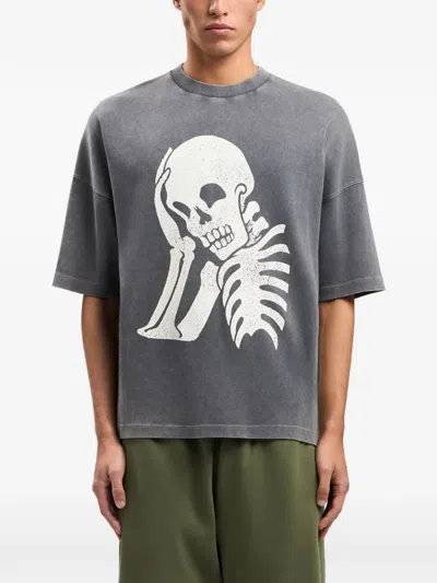 Palm Angels Skull-print Washed T-shirt In Gray