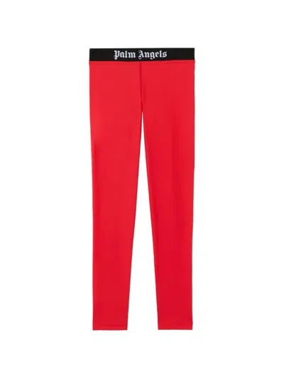 Palm Angels Logo Sport Leggings Elastic Waistband Stretch In Red