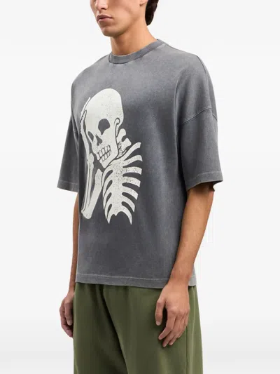 Palm Angels Skull-print Washed T-shirt In Gray