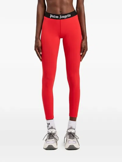 Palm Angels Logo Sport Leggings Elastic Waistband Stretch In Red