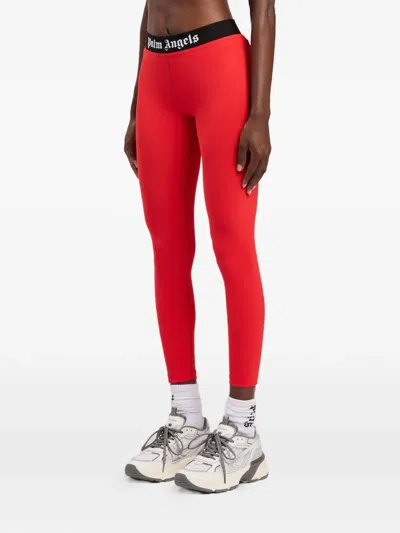 Palm Angels Logo Sport Leggings Elastic Waistband Stretch In Red