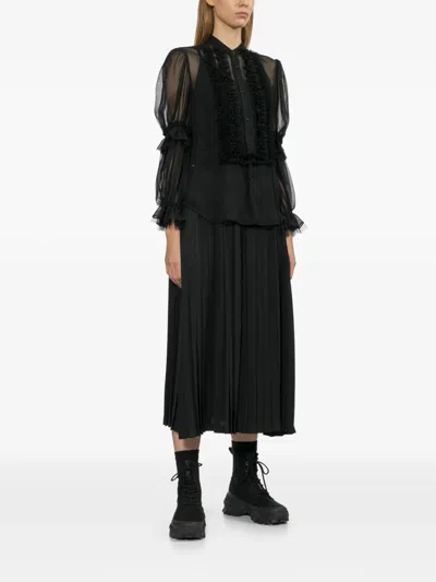 Junya Watanabe 플리츠 미디 스커트 In Black