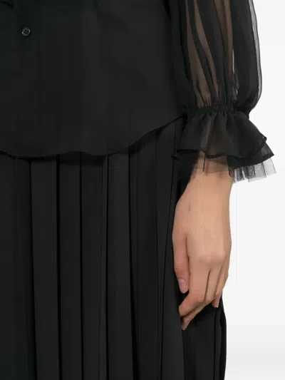 Junya Watanabe 플리츠 미디 스커트 In Black