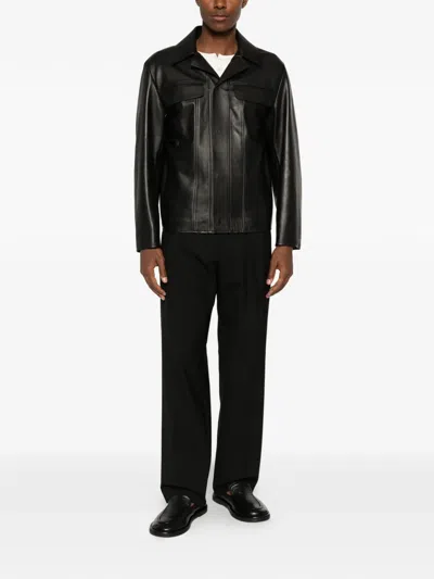 Lardini Leather Flap-pocket Jacket In Black