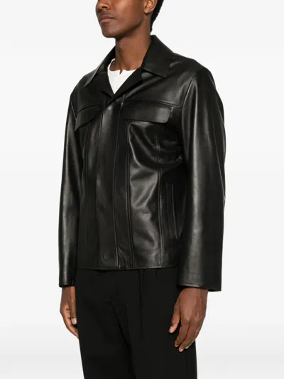 Lardini Leather Flap-pocket Jacket In Black