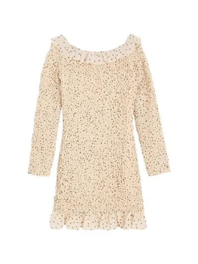 By Malene Birger Corinette Off The Shoulder Mini Dress In Polka Dot Print In Neutral