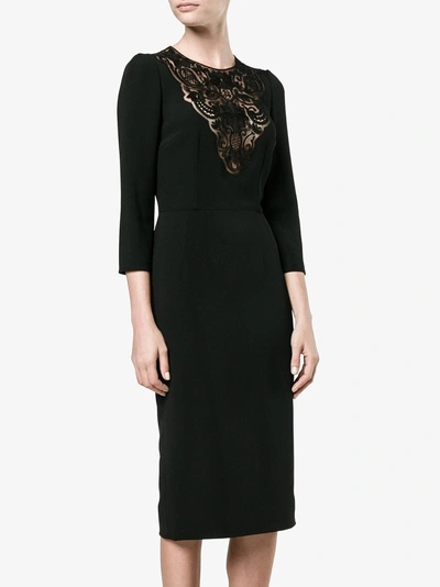 Shop Dolce & Gabbana Lace-insert Fitted Dress In Black