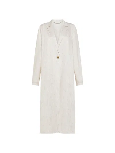 Seventy Striped Button Coat In White