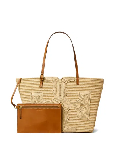 Tory Burch Ella Structured Straw Large Tote Bag Natural In Neutral
