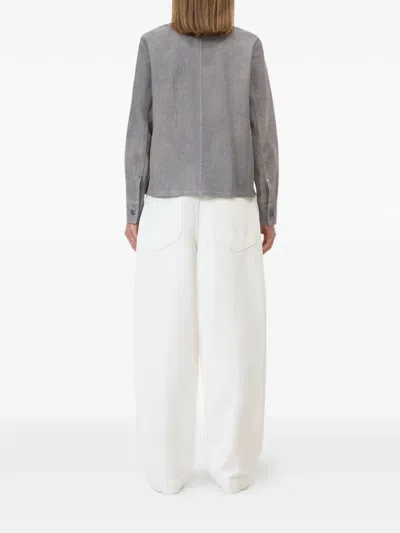 Closed Press-stud Leather Jacket In Blue