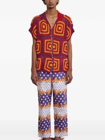 Harago Crochet-knit Patchwork Shirt In Multi