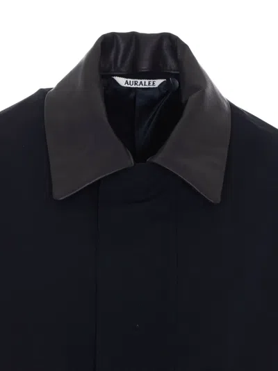 Auralee Point-collar Wool Jacket In Black
