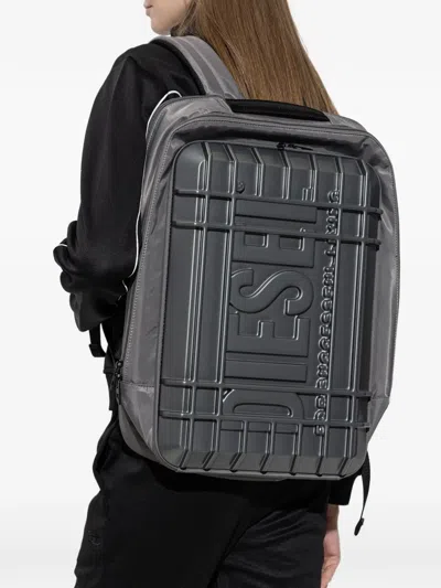 Diesel Embossed Logo Hard-shell Backpack In Gray