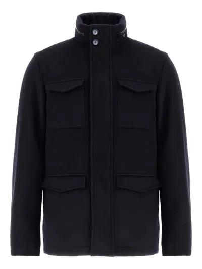 Herno Wool Cashmere And Ecoage Field Jacket In Blue