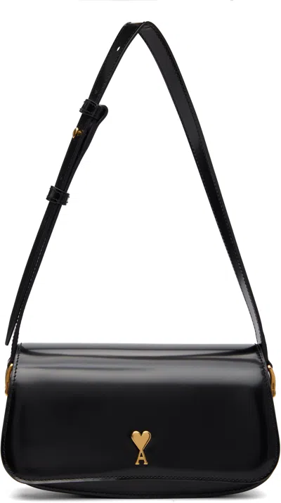Ami Alexandre Mattiussi Paris Paris Black Shoulder Bag With Adc Plaque On The Front And Adjustable Shoulder Strap In Leather