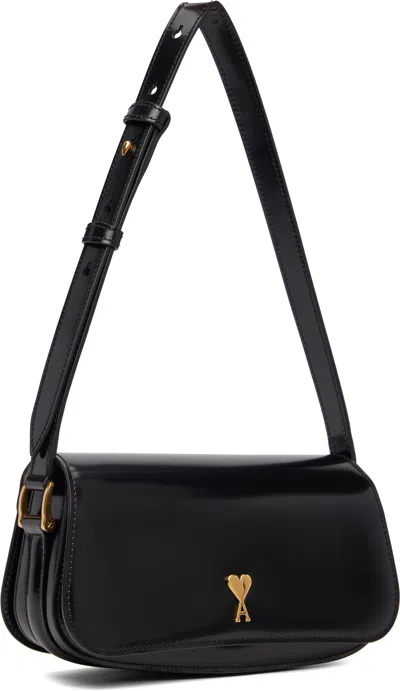 Ami Alexandre Mattiussi Paris Paris Black Shoulder Bag With Adc Plaque On The Front And Adjustable Shoulder Strap In Leather