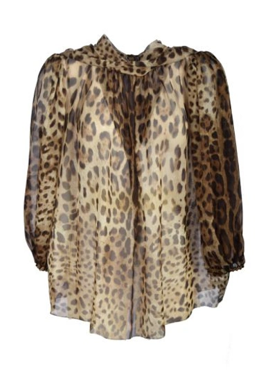 Shop Dolce & Gabbana Leopard Print Chiffon Tie-neck Blouse In Leopardato