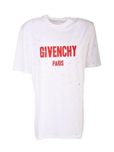 Shop Givenchy Distressed Logo Print T-shirt From : White/red Distressed Logo Print T-shirt With Round Neck In Bianco/rosso