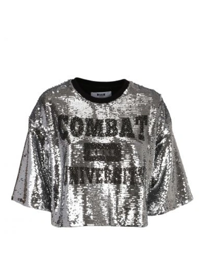Shop Msgm Sequined Cropped T-shirt In 90