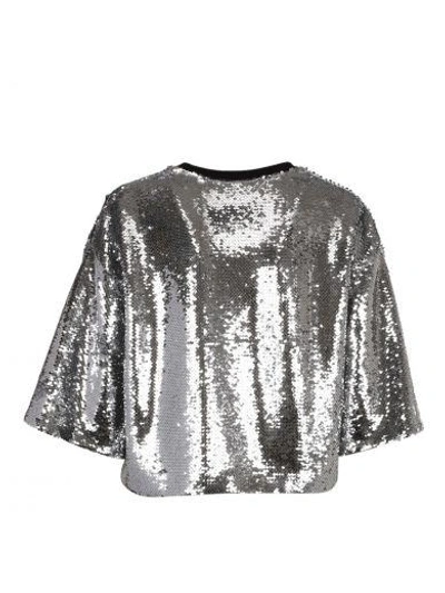 Shop Msgm Sequined Cropped T-shirt In 90