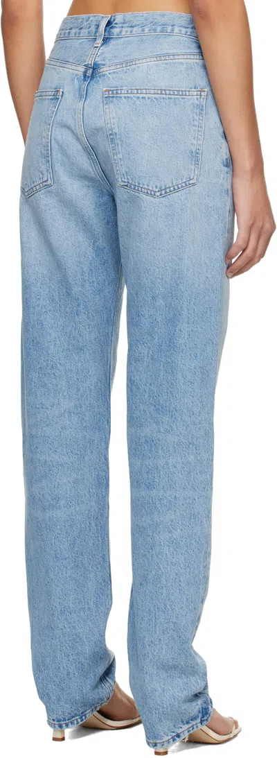 Agolde 90's Pinch Waist Long Frayed High-rise Straight-leg Jeans In Blue