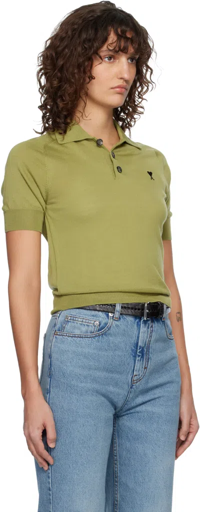 Ami Alexandre Mattiussi Green Wool Short Sleeves Ami De Coeur Polo Green