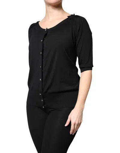 Dolce & Gabbana Black Button Down Short Sleeve Blouse Top In Black