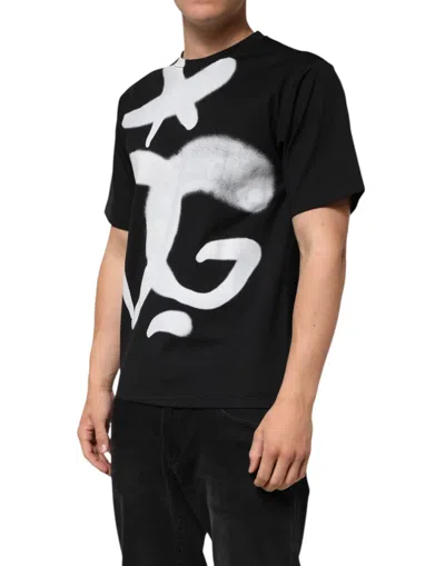 Dolce & Gabbana Cotton Dg Logo Graffiti Short Sleeve T Shirt In Black
